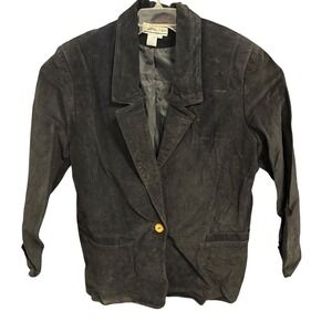 August Max Woman Vintage Black‎ Suede Leather Blazer Jacket Size 18 Career